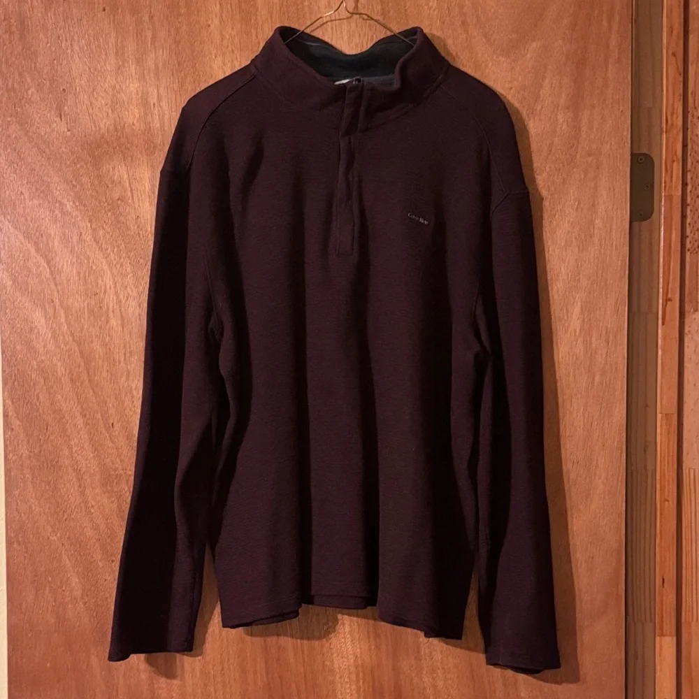 Calvin Klein Men's classic Burgundy quarter-Zip 100% cotton soft Sweater (OLCC)